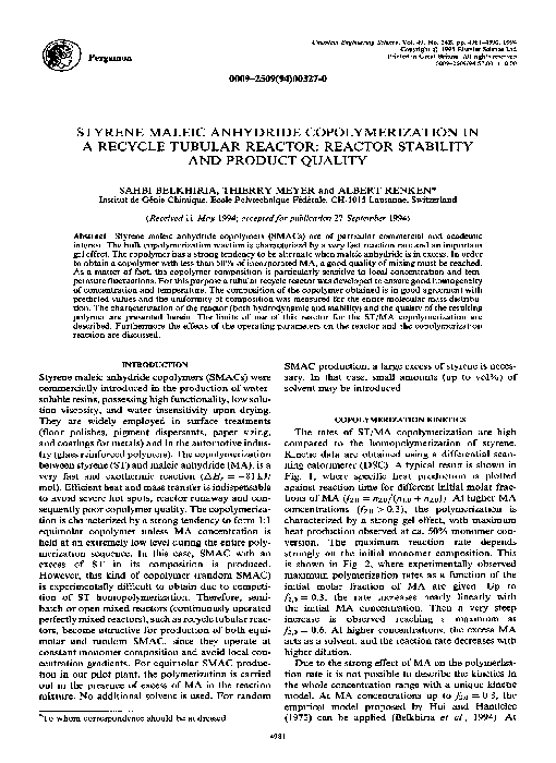 (PDF) Styrene maleic anhydride copolymerization in a recycle tubular ...