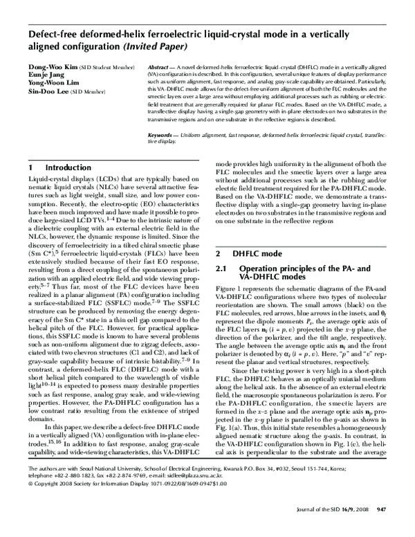 (PDF) Defect-free deformed-helix ferroelectric liquid-crystal mode in a ...
