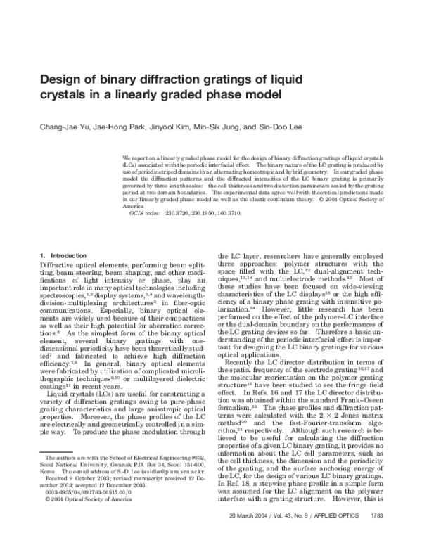 (PDF) Design of Binary Diffraction Gratings of Liquid Crystals in a ...