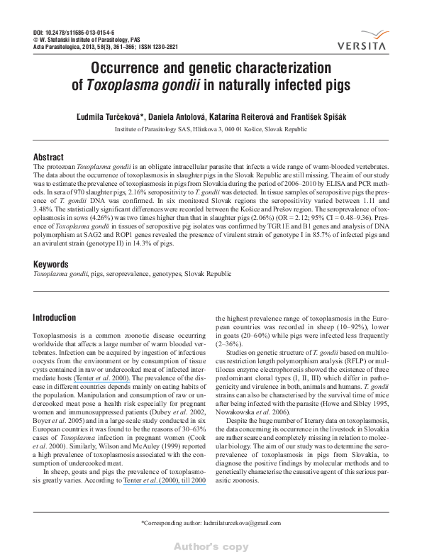 (PDF) Occurrence and genetic characterization of Toxoplasma gondii in ...