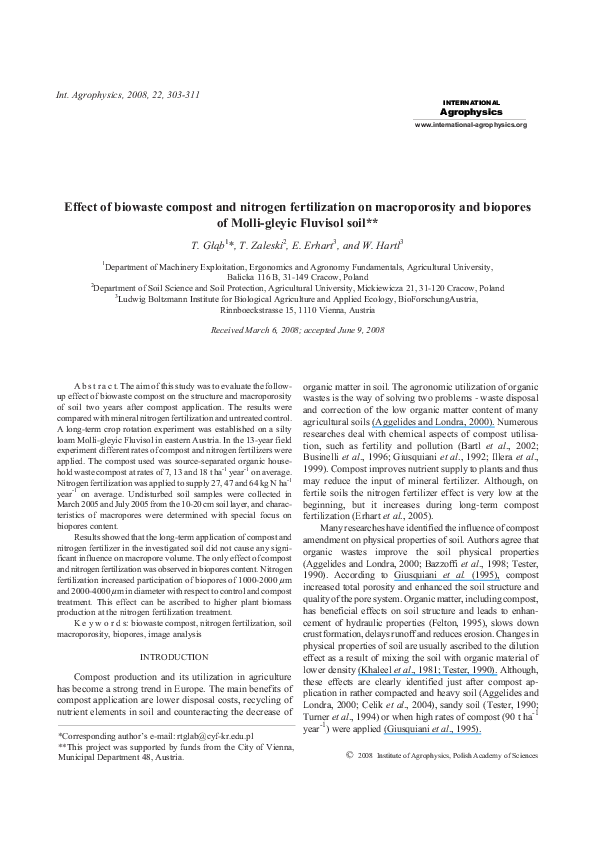 (PDF) Effect of biowaste compost and nitrogen fertilization on water