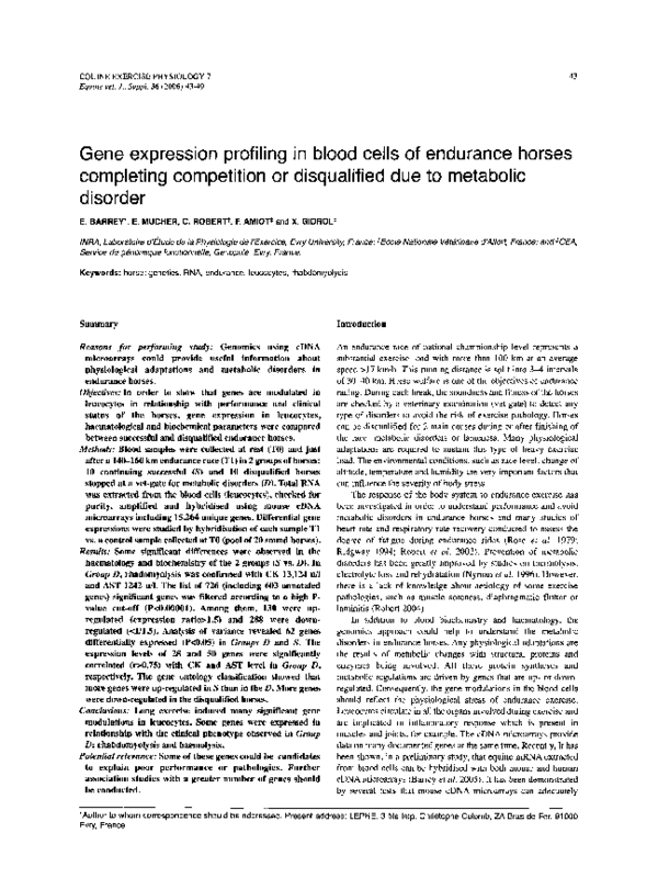 (PDF) Gene expression profiling in blood cells of endurance horses ...