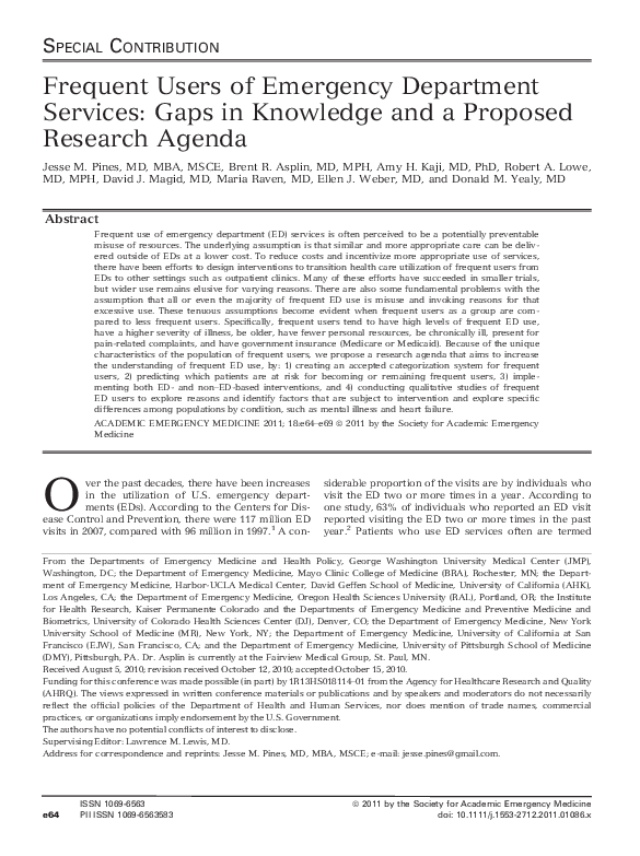 (PDF) Frequent Users of Emergency Department Services