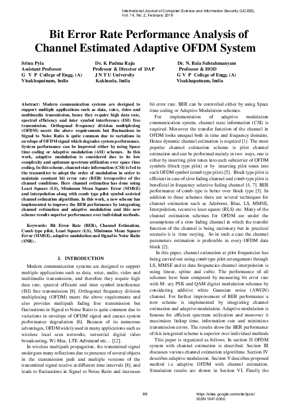 (PDF) Bit Error Rate Performance Analysis of Channel Estimated Adaptive ...