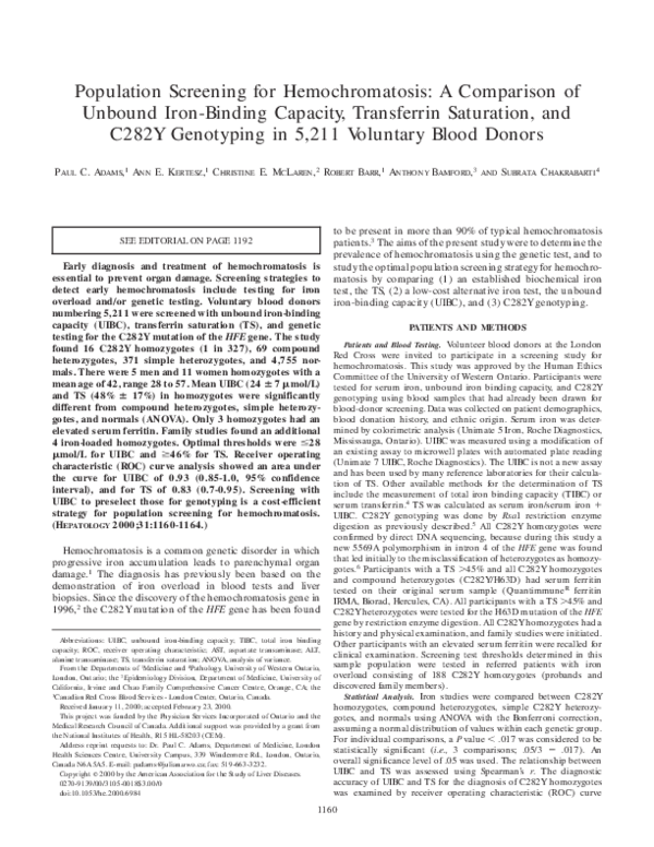 (PDF) Population screening for hemochromatosis A comparison of unbound