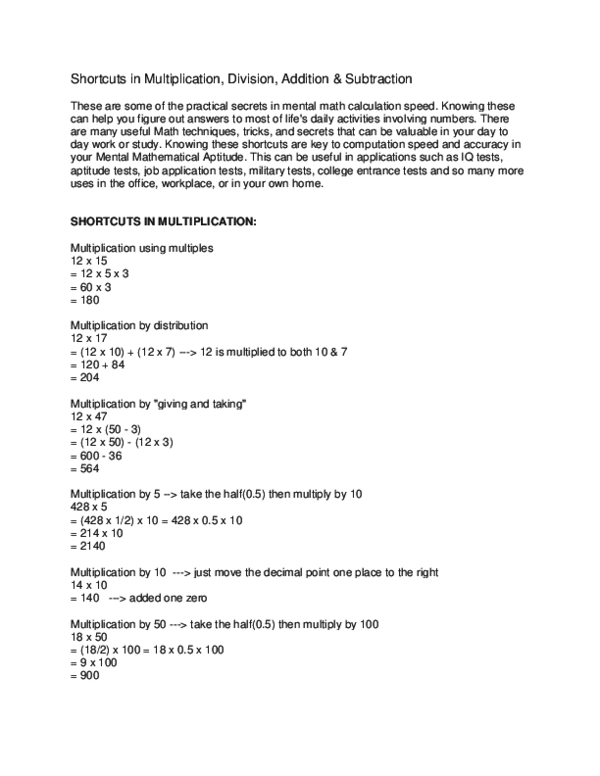 (PDF) Shortcuts in Multiplication