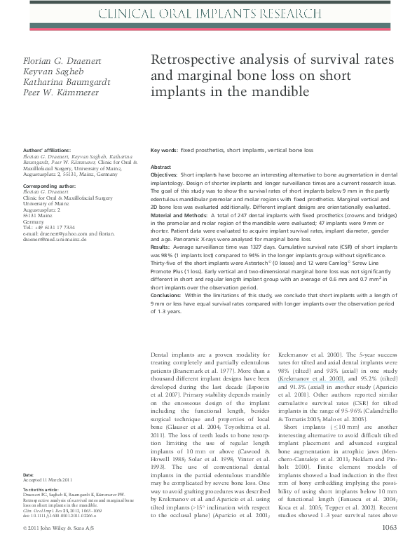 (PDF) Retrospective analysis of survival rates and marginal bone loss ...
