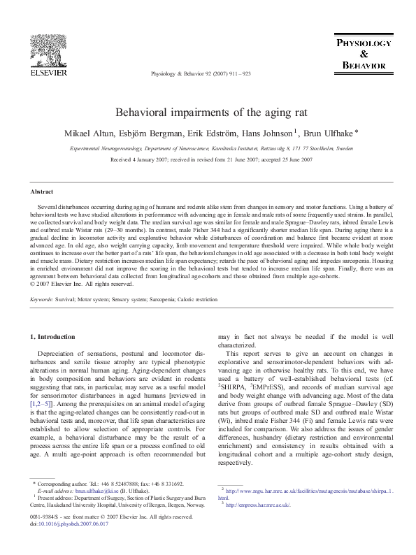 (PDF) Behavioral impairments of the aging rat