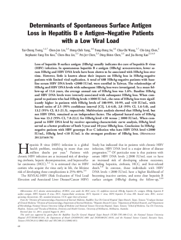(PDF) Determinants of spontaneous surface antigen loss in hepatitis B e ...