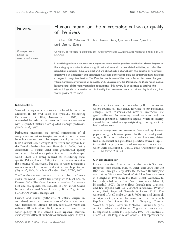 (PDF) Human impact on the microbiological water quality of the rivers