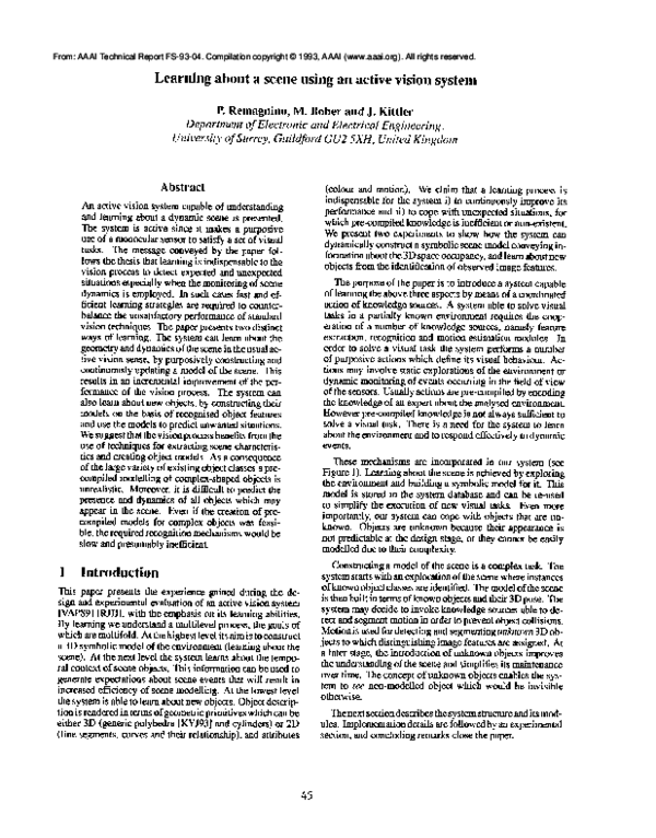 (PDF) Learning about a scene using an active vision system