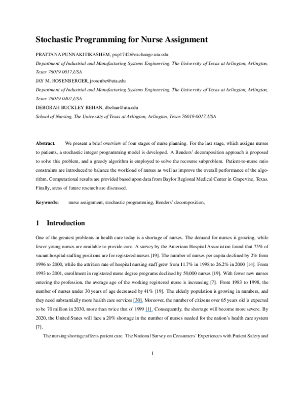 (PDF) Stochastic programming for nurse assignment