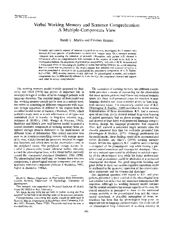 (PDF) Verbal working memory and sentence comprehension: A multiple ...