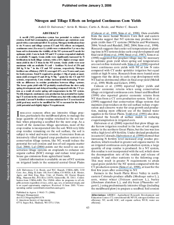 (PDF) Nitrogen and Tillage Effects on Irrigated Continuous Corn Yields