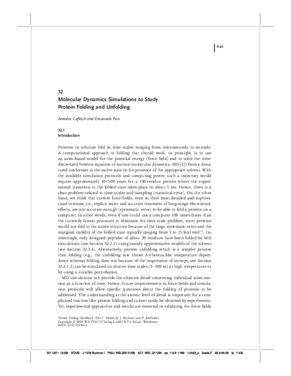 (PDF) Molecular dynamics simulations to study protein folding and unfolding