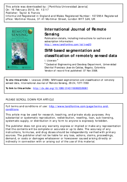 (PDF) SVM‐based segmentation and classification of remotely sensed data