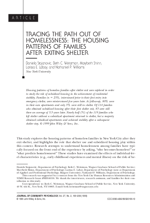 (PDF) Tracing the path out of homelessness: The housing patterns of ...