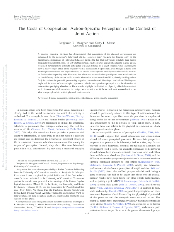 (PDF) The costs of cooperation: Action-specific perception in the ...