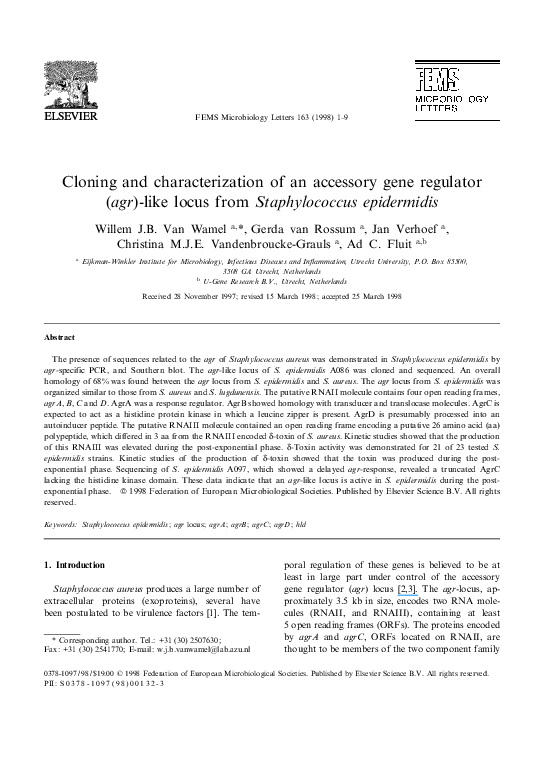 (PDF) Cloning and characterization of an accessory gene regulator (agr