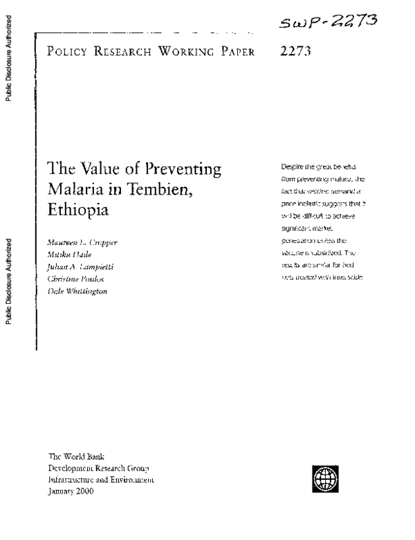 Pdf The Value Of Preventing Malaria In Tembien Ethiopia Dale