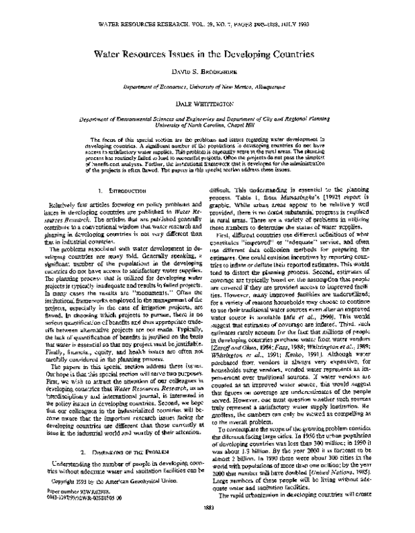 (PDF) Water resources issues in the developing countries