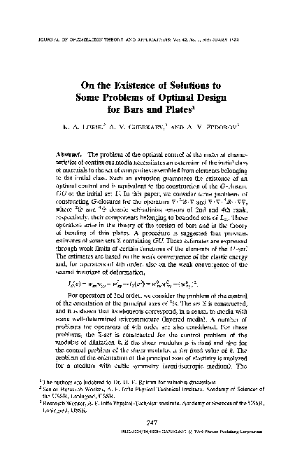 (PDF) On the existence of solutions to some problems of optimal design ...