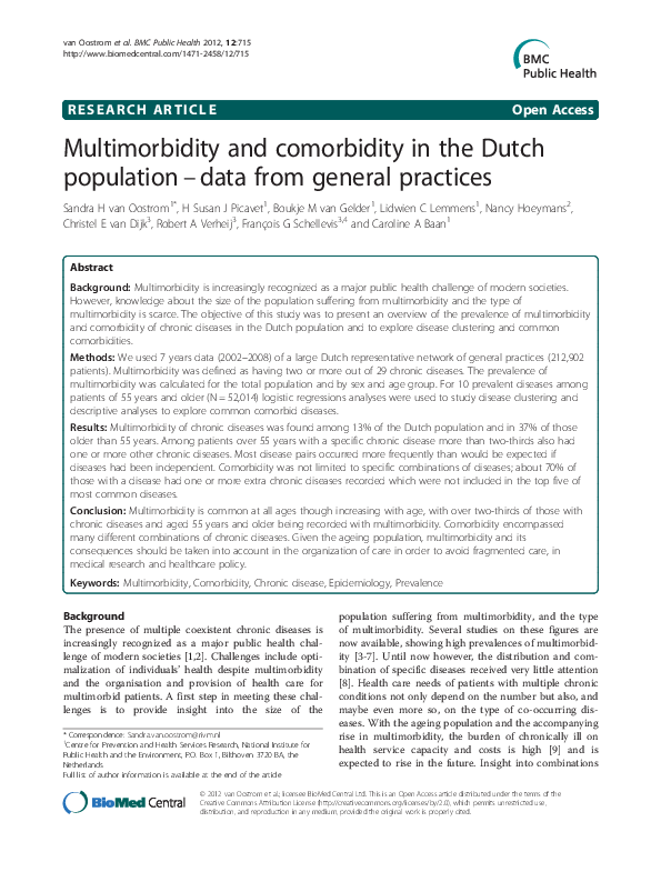 (PDF) Multimorbidity and comorbidity in the Dutch population – data ...