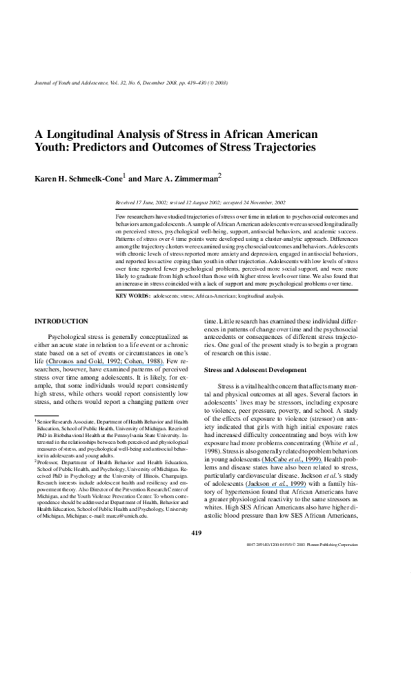 (PDF) A longitudinal analysis of stress in African American youth ...