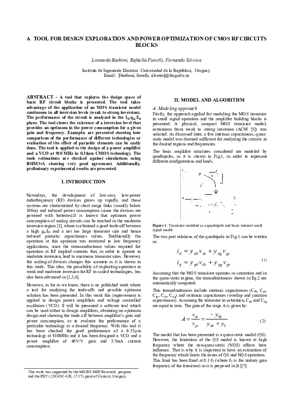(PDF) A Tool for Design Exploration and Power Optimization of CMOS RF ...