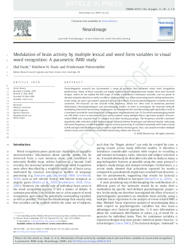 (PDF) Modulation of brain activity by multiple lexical and word form ...