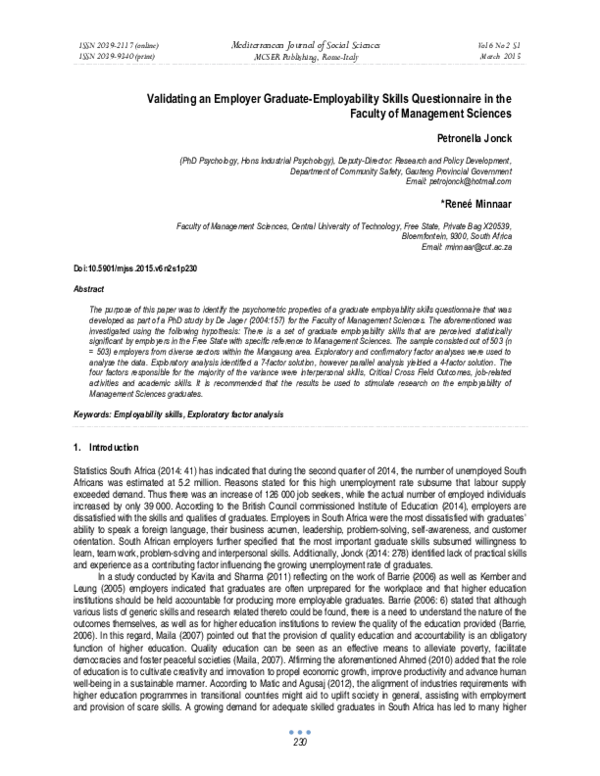 (PDF) Validating an Employer Graduate-Employability Skills ...