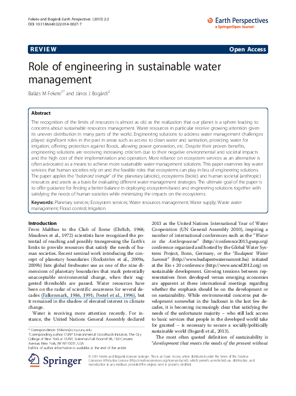 (PDF) Role of engineering in sustainable water management