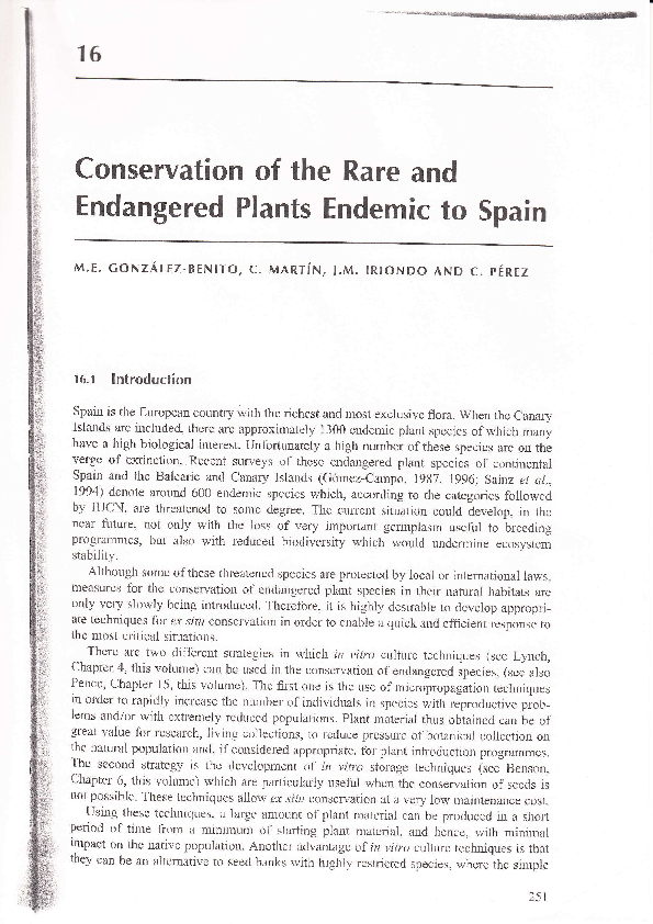 (PDF) Conservation of the Rare and Endangered Plants Endemic to Spain