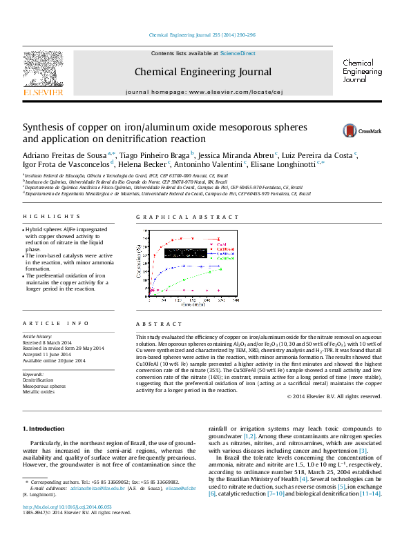 (PDF) Synthesis of copper on iron/aluminum oxide mesoporous spheres and ...
