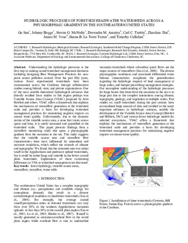 (PDF) Hydrologic processes of forested headwater watersheds across a ...
