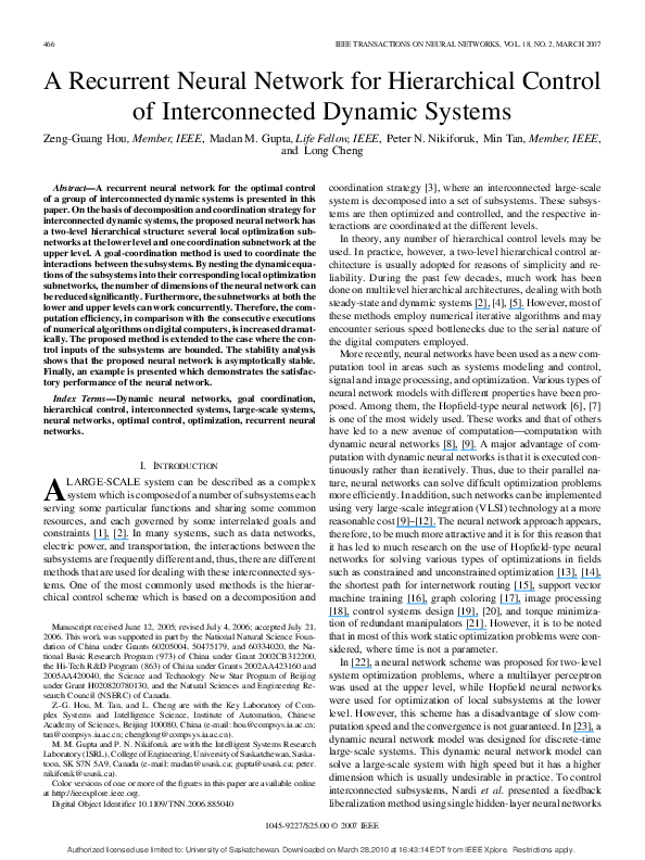 (PDF) A Recurrent Neural Network for Hierarchical Control of ...