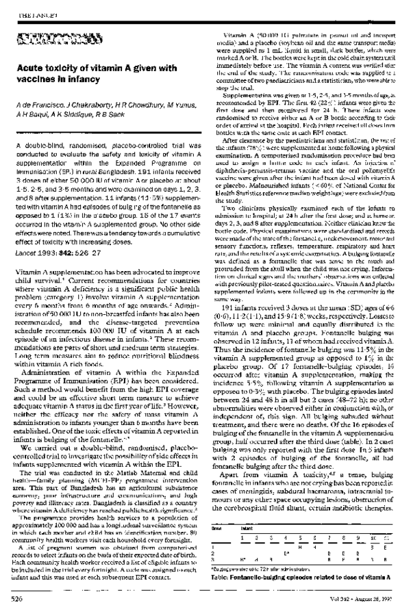 (PDF) Acute toxicity of vitamin A given with vaccines in infancy