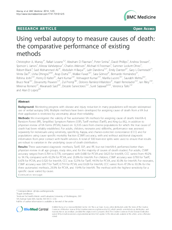 (PDF) Using verbal autopsy to measure causes of death: the comparative ...