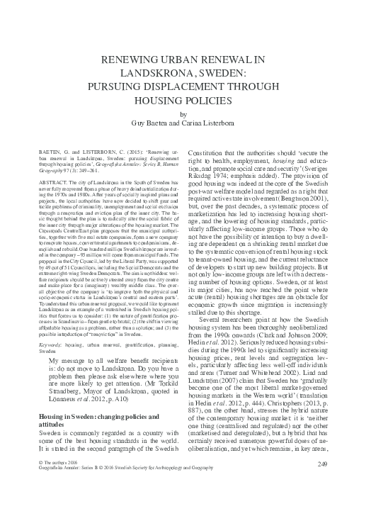 (PDF) Renewing Urban Renewal in Landskrona, Sweden: Pursuing ...