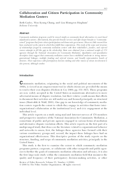 (PDF) Collaboration and Citizen Participation in Community Mediation ...