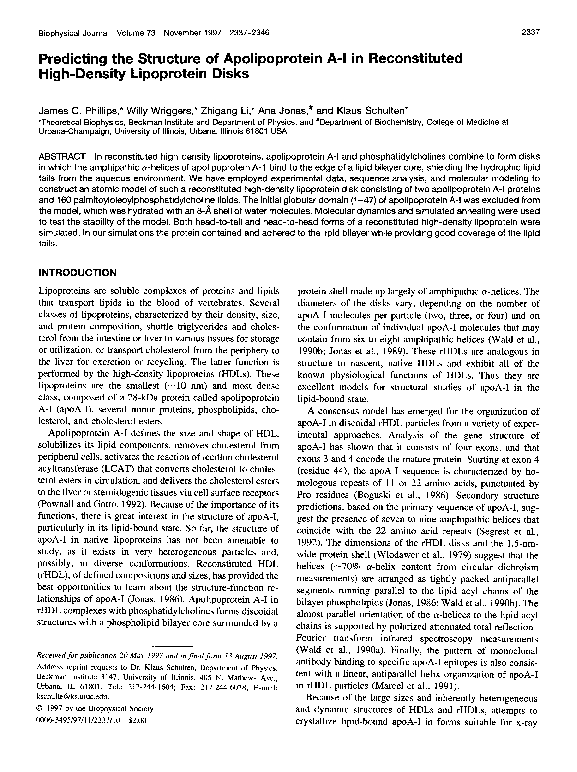 (PDF) Predicting the structure of apolipoprotein A-I in reconstituted ...