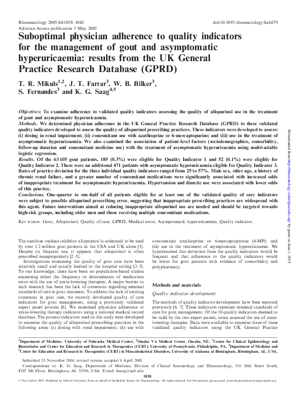 (PDF) Suboptimal physician adherence to quality indicators for the