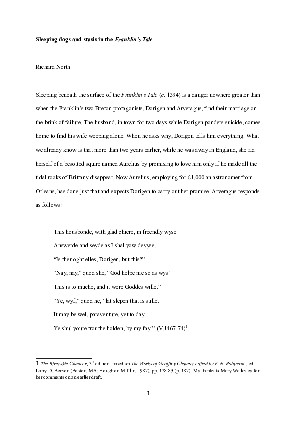 Sleeping dogs and stasis in 'The Franklin's Tale'