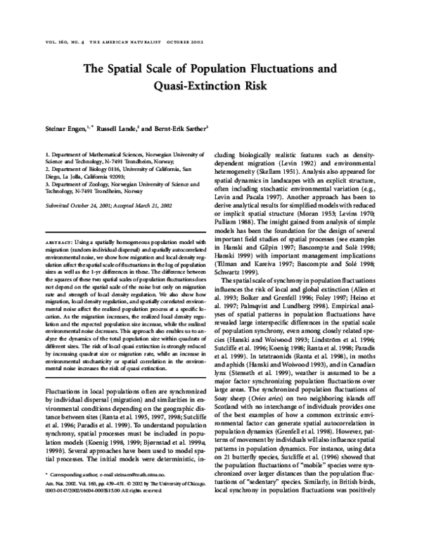 (PDF) The Spatial Scale of Population Fluctuations and Quasi‐Extinction ...
