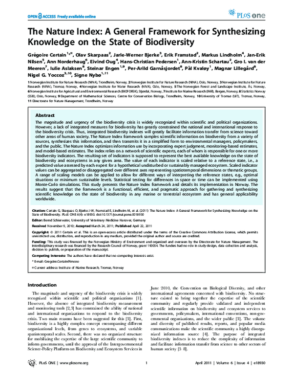 The Nature Index: A General Framework for Synthesizing Knowledge on the State of Biodiversity