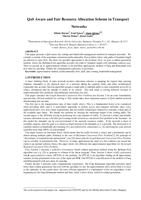 (PDF) QoS Aware and Fair Resource Allocation Scheme in Transport Networks