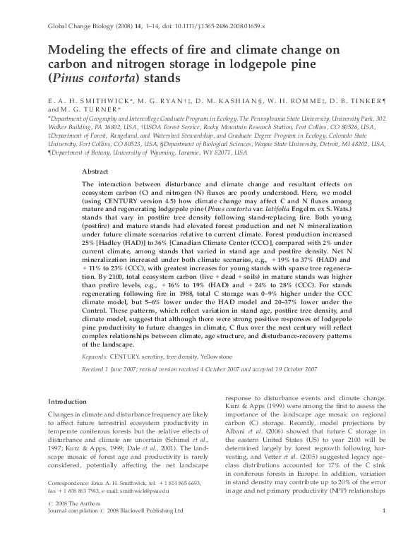 (PDF) Modeling the effects of fire and climate change on carbon and ...