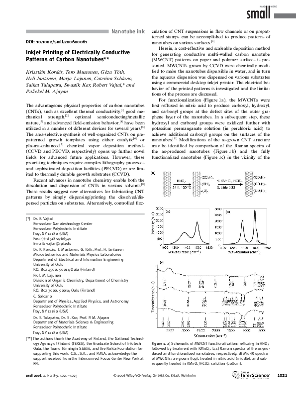 (PDF) Inkjet Printing of Electrically Conductive Patterns of Carbon ...