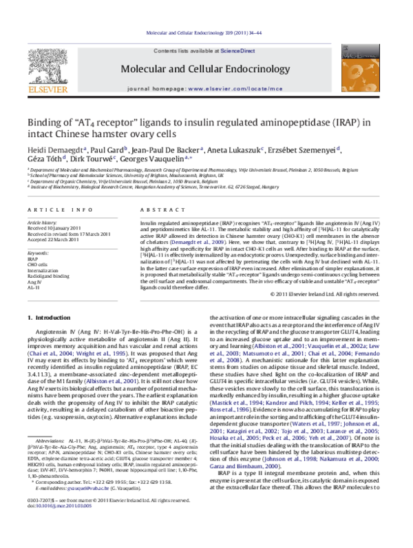(PDF) Binding of “AT4 receptor” ligands to insulin regulated ...