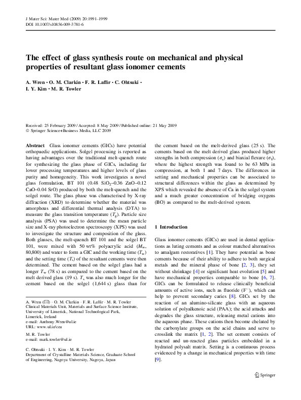 (PDF) The effect of glass synthesis route on mechanical and physical